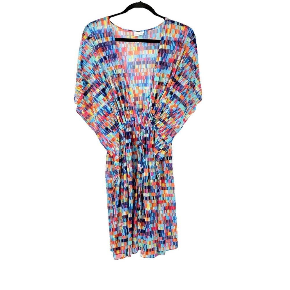 Profile by Gottex Kimono Swim Cover Up Blue Bright Colors Resort Beach Cruise